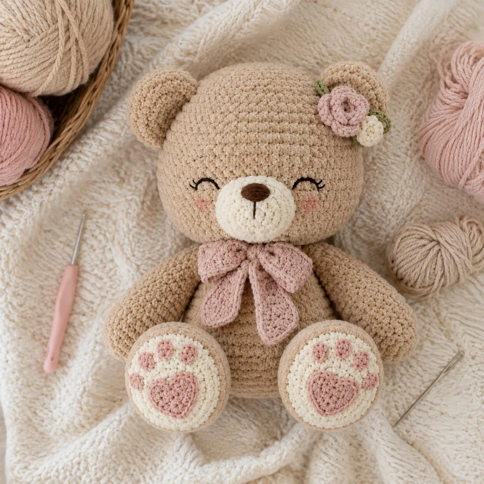 Teddy Bear Crochet Pattern PDF, Amigurumi Plush Bear Tutorial, Beginner Chenille Stuffed Animal DIY, Nursery Gift, Instant Download - Image 4