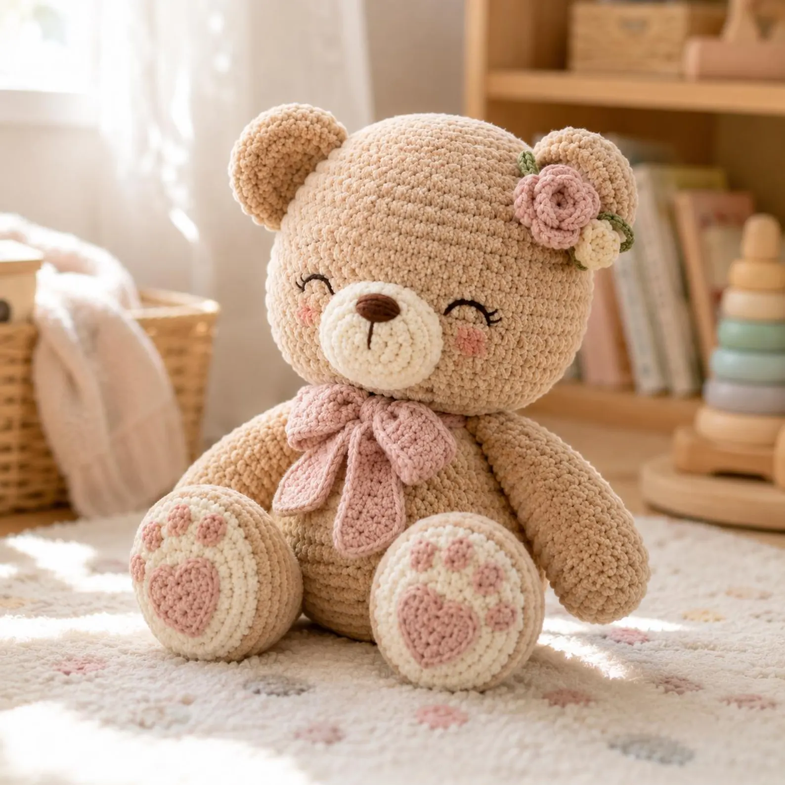 Teddy Bear Crochet Pattern PDF, Amigurumi Plush Bear Tutorial, Beginner Chenille Stuffed Animal DIY, Nursery Gift, Instant Download - Image 5