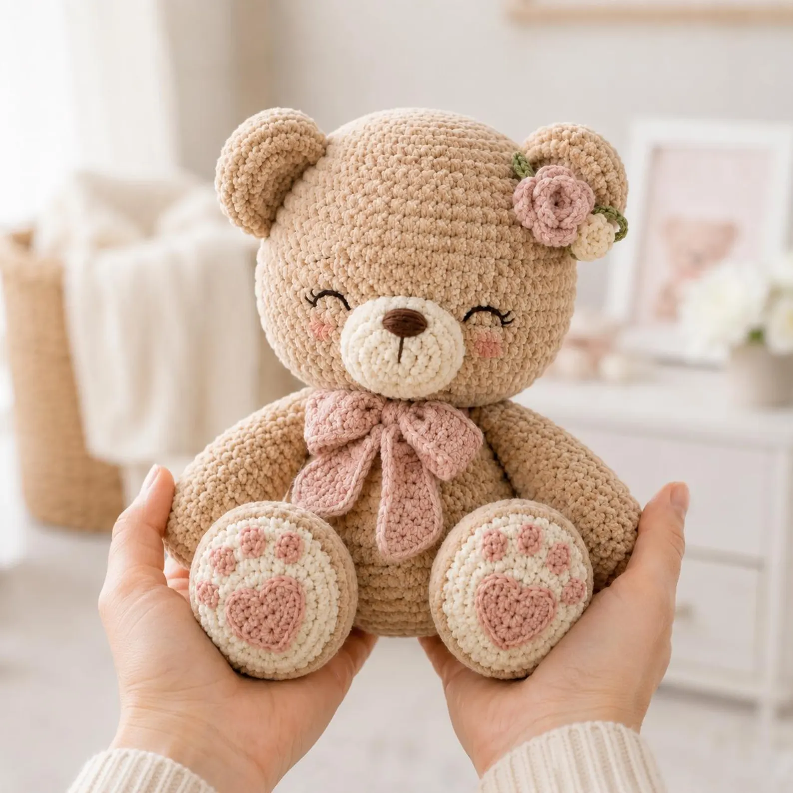 Teddy Bear Crochet Pattern PDF, Amigurumi Plush Bear Tutorial, Beginner Chenille Stuffed Animal DIY, Nursery Gift, Instant Download - Image 2